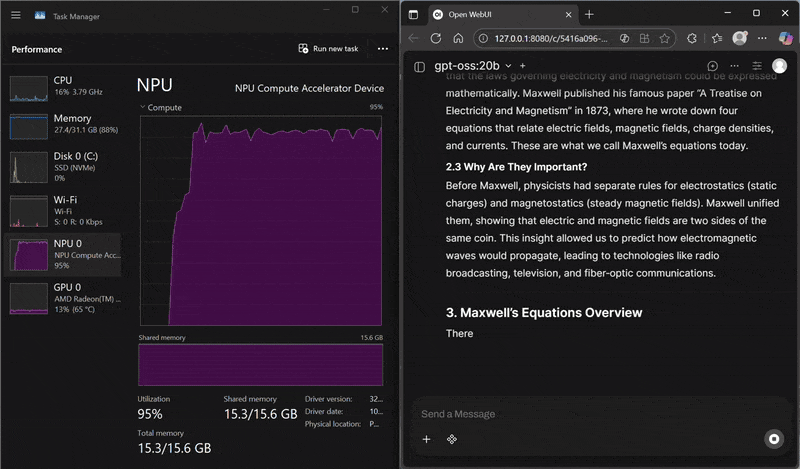 GPT-OSS 20B running locally on the Ryzen AI NPU