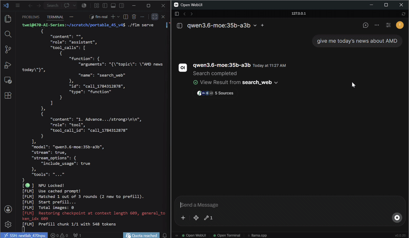 Qwen3.6-35B-A3B MoE model running locally on the Ryzen AI NPU